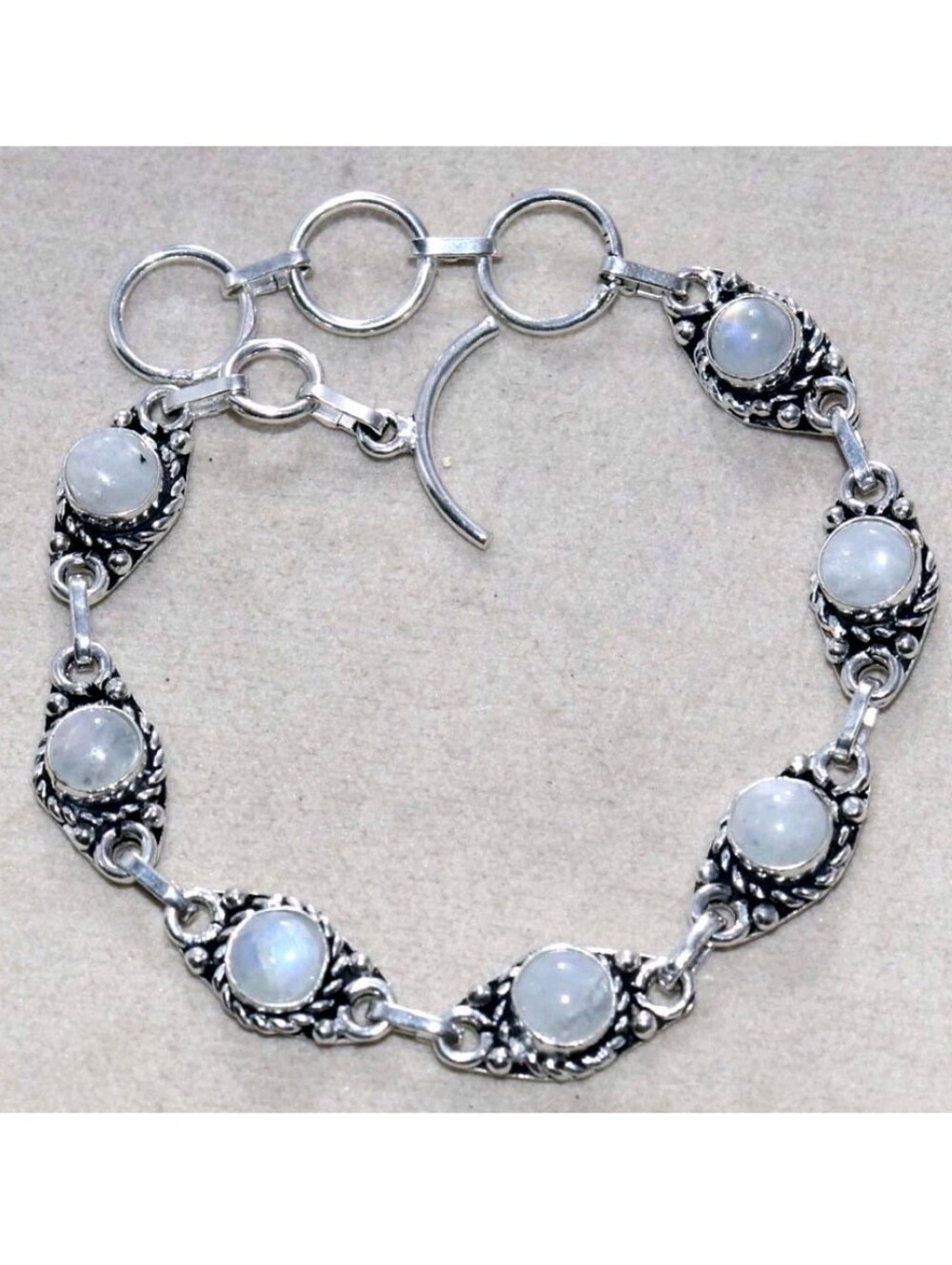 Rainbow Moonstone Gemstone Jewelry  925 Sterling Silver Handmade Toggle Bracelet